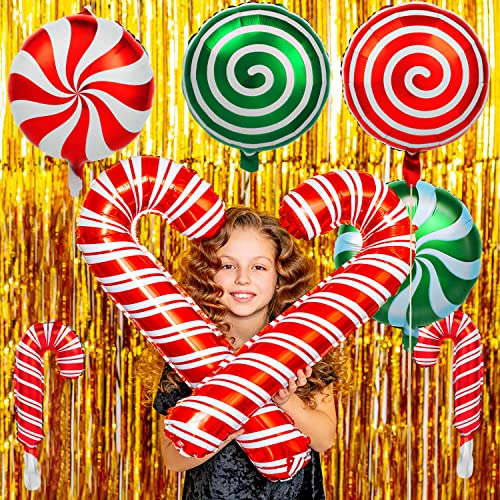30Pcs Christmas Foil Balloons, Large Candy Cane Swirl Mylar Balloons With Ribbons, Red Green Balloons For Birthday And Candies Theme Party Decorations #TOP4