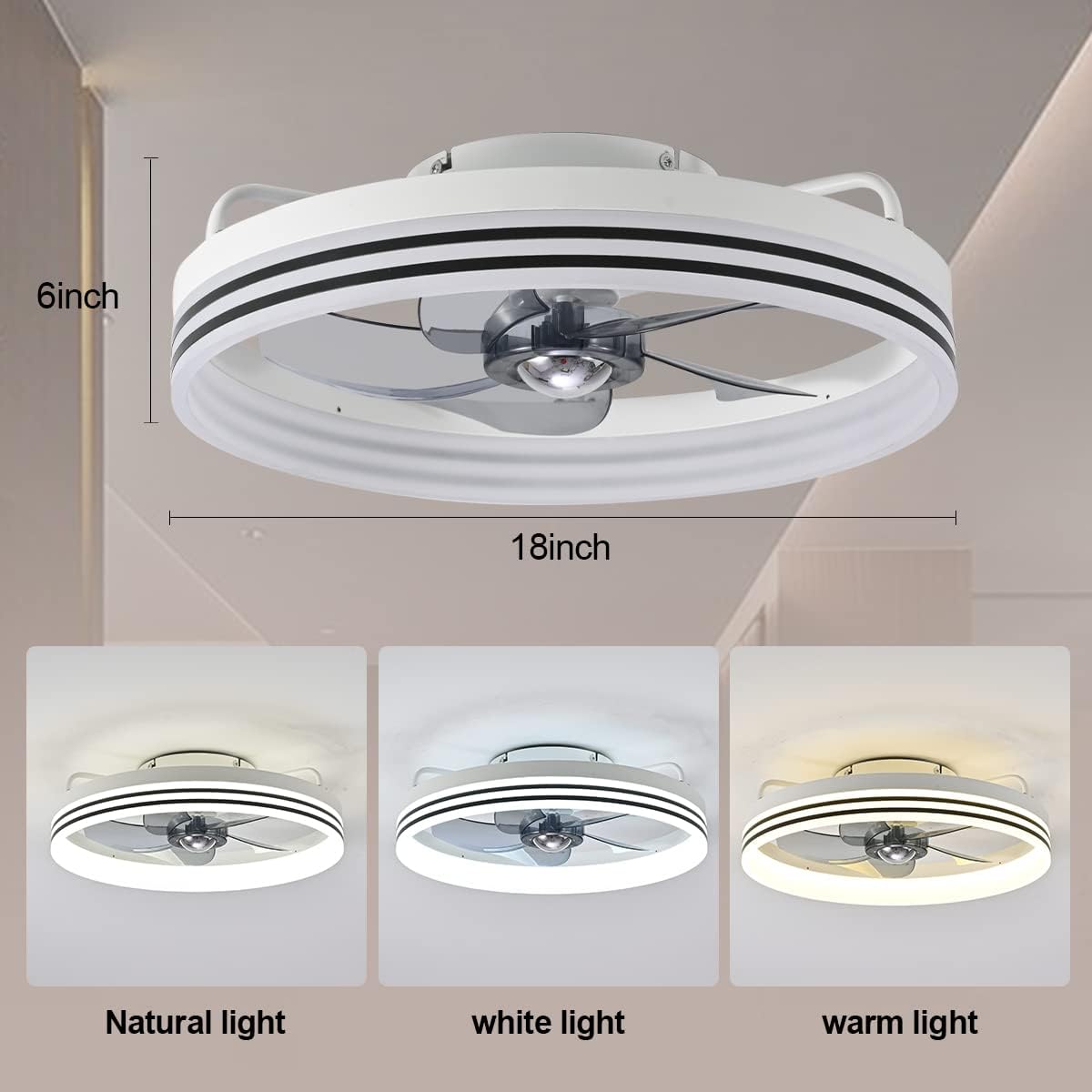 Letmarey Flush Mount Low Profile Ceiling Fans with Lights and Remote Control, 18" Modern Ceiling Fan Light 5 Blades 6 Speed Reversible LED Dimmable, for Indoor Installation. (Rice White) : Tools & Home Improvement