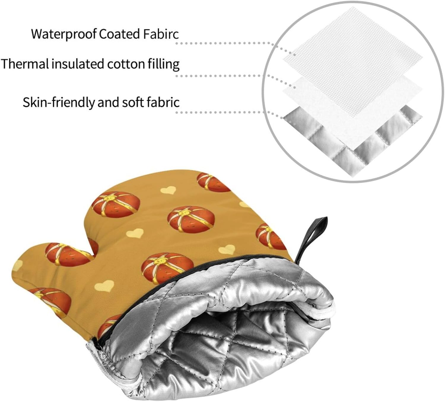 Buttered Bread Oven gloves and heat-resistant mat 4-piece set. Suitable for grilling, microwave oven frying, and baking
