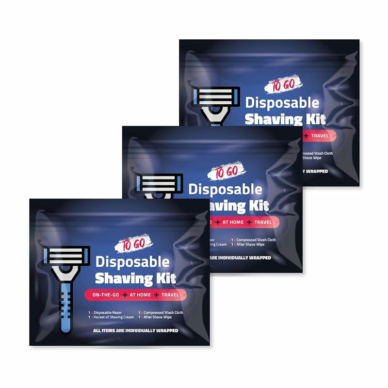 Kit de barbear para viagem pH Advantage com aparelho descartável, creme de barbear, toalha comprimida e lenço pós-barba – Preto, pacote com 3