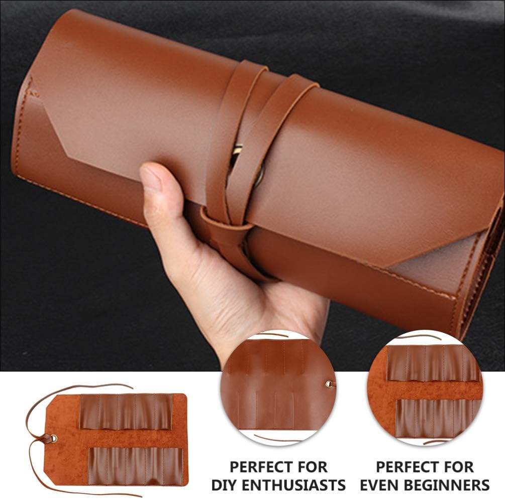 DOITOOL Gadgets Tool Bags Leather Roll Up Bag Vintage Woodworking Pouch Wrench Roll Chisel Bag 10 Slots Craft Organizer for Mechanic Carpenter Brown Makeup Canvas