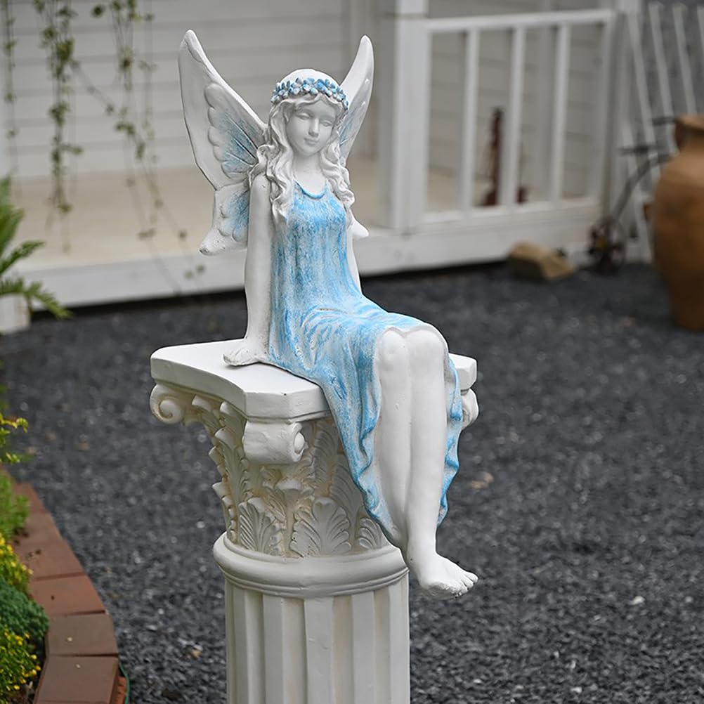 Elfen Gartenfiguren 62 cm / 3.2 kg Europäischer Stil Gartendeko für draußen wetterfest Große Feen Statue Teichdeko Geschenke für Gartenliebhaber,Magnesiumoxid,Blau