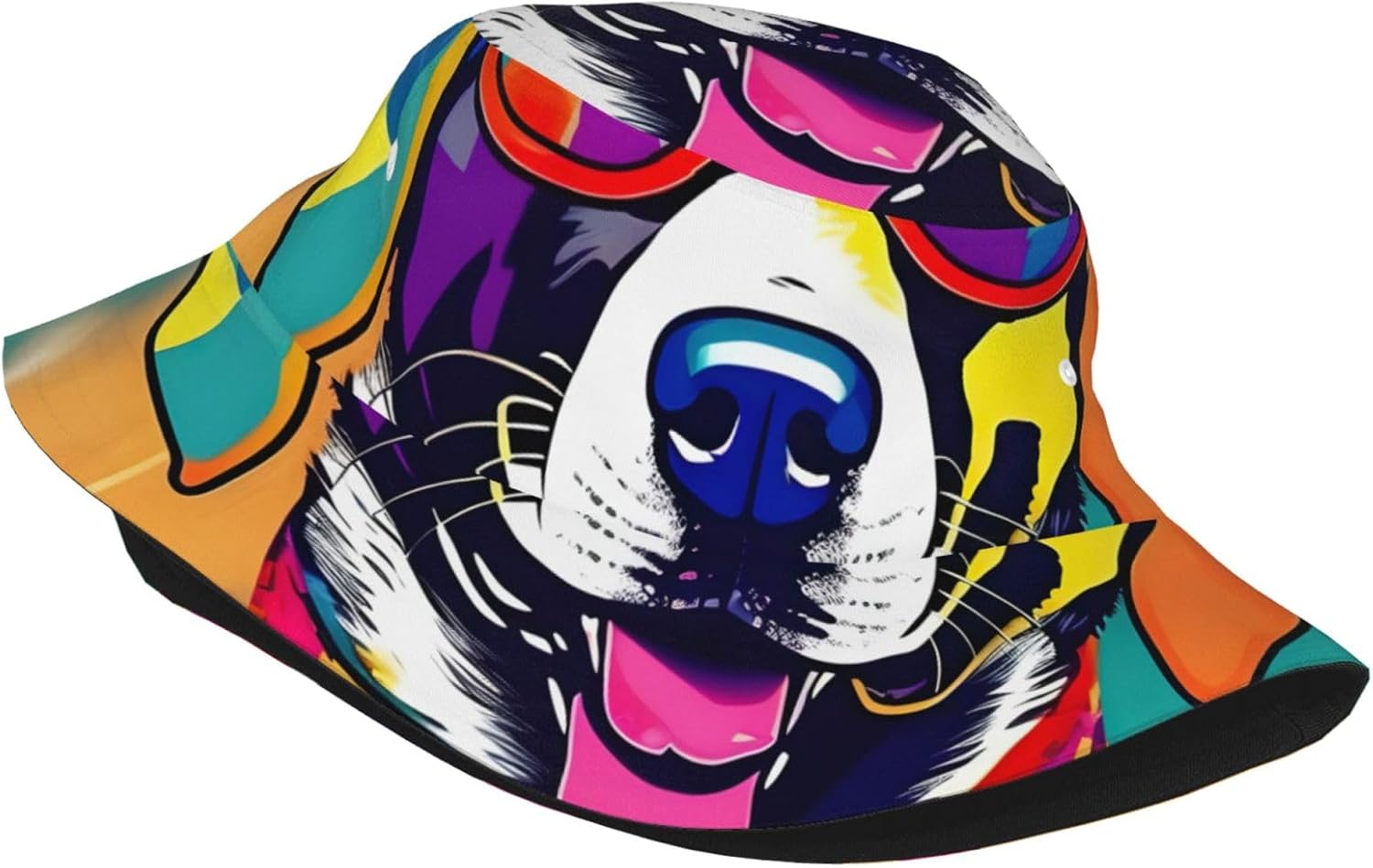 Funny Dog Print Sun Hat Outdoor Fisherman Cap Summer Bucket Hat Beach for Men Women Black