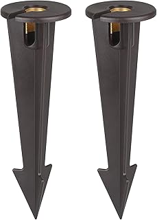 Gardencoin ABS Ground Spikes Stakes Replacement with Brass Insert, 1/2" NPT Thread Side Wire Way, Larger Size 9.44'' x 2.95'' for Landscape Path Lighting, Spotlight, Floodlight, 2 Pack