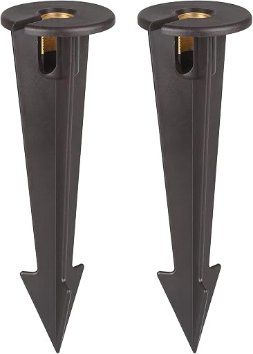 ABS Ground Spikes Stakes Replacement with Brass Insert, 1/2" NPT Thread Side Wire Way, Larger Size 9.44'' x 2.95'' for Landscape Path Lighting, Spotlight, Floodlight (2 Pack)