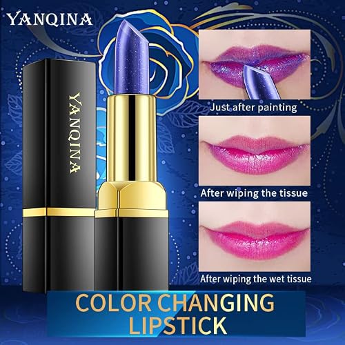 Paqiman Magic Temperature Changing Colors Lipstick,（Blue Changed Into Pink ） Long-Lasting Wear Non-Stick Cup Not Fade Waterproof Lipstick Lip Gloss For Women. (1Pcs) #TOP4