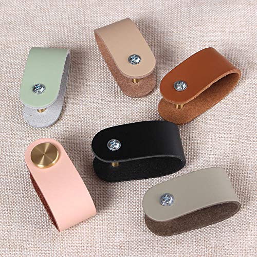Videlly 6 Pomelli In Pelle Per Cassetti, Realizzati A Mano, Per Cassetti, Armadietti, Cassettiere, Porte, Con Vite, Blu Chiaro - 6
