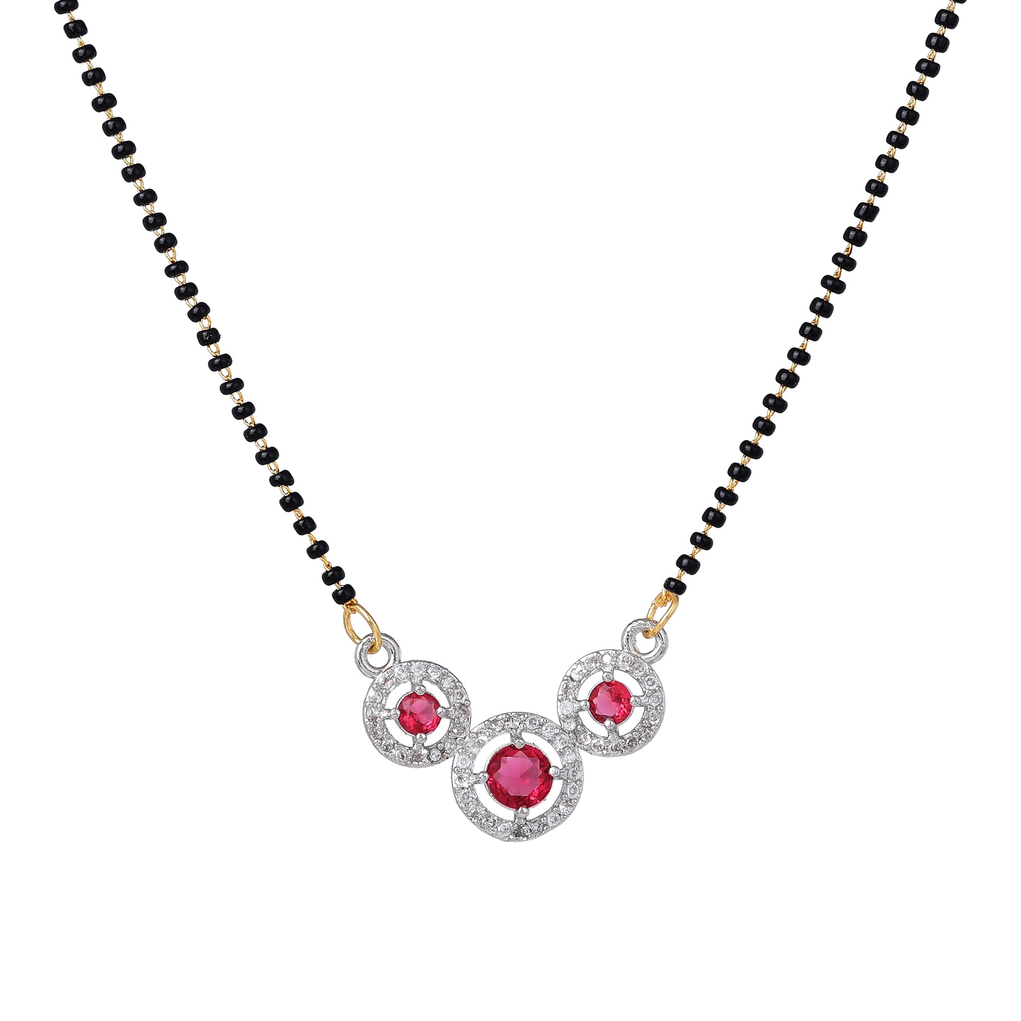 Stylish Gold Plated Mangalsutra for Women|Single Line Black Beads with Triple Pink Stone Pendant|Comfortable for Daily Use & Work-OSAKMS007-2TNRB NK