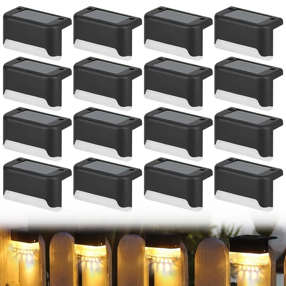 YANGUN 16 Piezas Luces Solares para Exterior, Luz Solar Exterior, Luces Solares Impermeables, Luz Solar para Jardín para Escaleras, Step, Patio, Garaje, Camino, Calle, Pared, Valla, Blanco Cálido