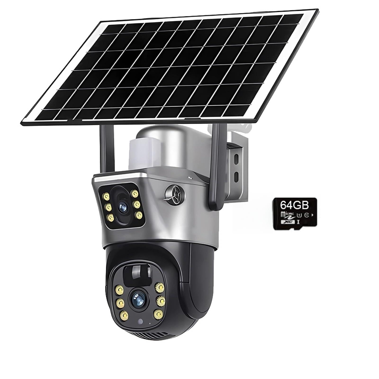 JVDDI 4K 4MP WiFi Solar Camera Dual Lens Dual Screen CCTV Camaras PIR Human Detection Night Vision Surveillance Battery Cameras(WiFi Cam 64GB Card)