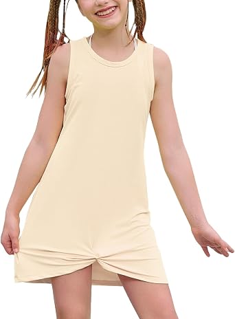 CHILDRENSTAR Girls Sleeveless Swim Cover Up Beach Coverup Dress Pocketed