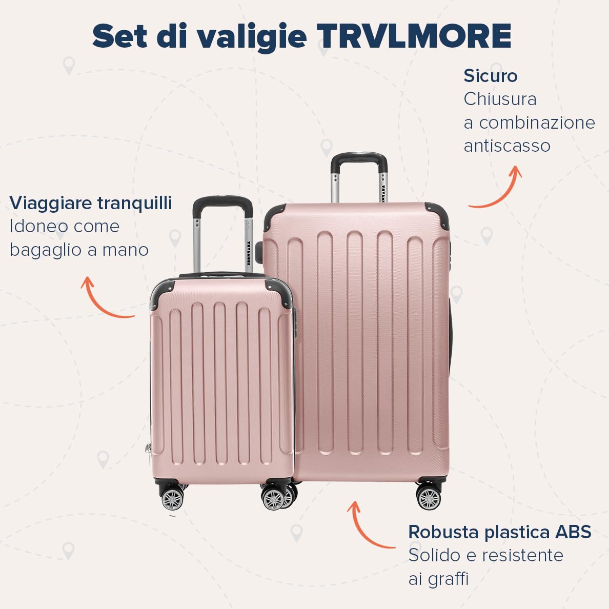 TRVLMORE Set Valigie Set 2 Valigie - Valigia Trolley - Set Trolley da Viaggio - Kit Valigie da Viaggio - Valige Set - Valigia per il Bagaglio a Mano e Valigia Grande - Rosa