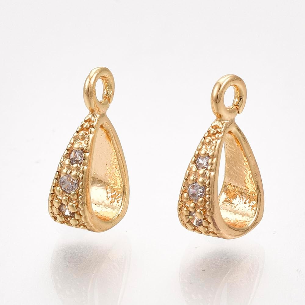 LiQunSweet 10 pcs Flat Round Theme Shortener Bail Brass Cubic Zirconia Clasps Hollow Bails Real 18K Gold Plated Clasps for Necklace Bracelet Keychain Jewelry Findings - 12.3×9.2mm