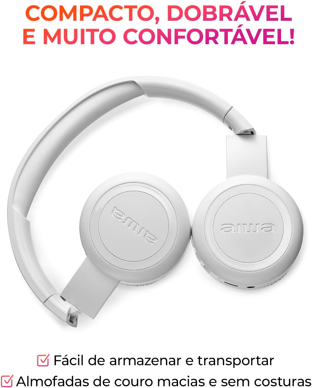 AIWA, Fone de Ouvido HP-03-B Headphone Bluetooth 100 Horas de Bateria Sem Fio