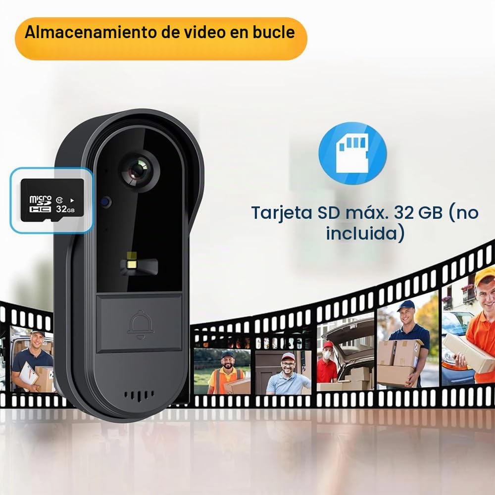 Timbre de Video Inalámbrico con Cámara 1080P Videoportero Inalámbrico con Pantalla IPS de 4,3 Pulgadas, Audio Bidireccional, Visión Nocturna, 170° Gran Angular, Conexión Bluetooth, No Requiere WiFi