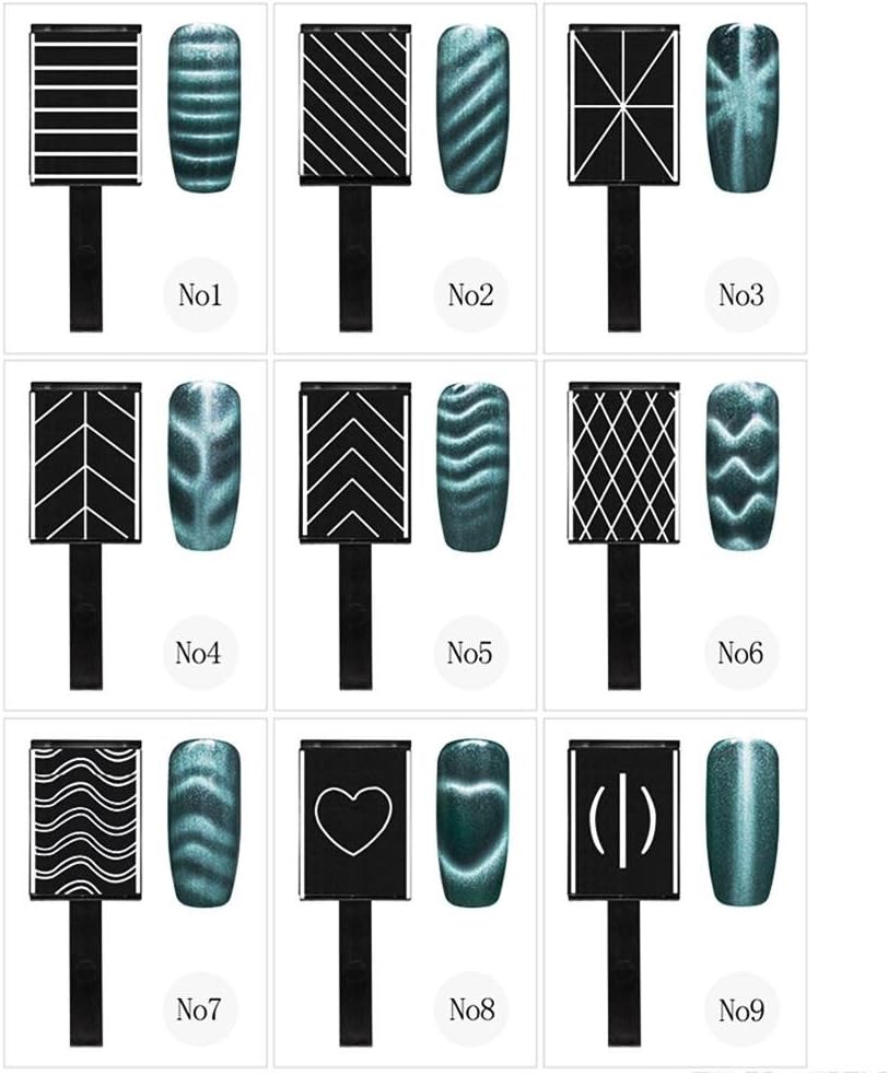 Nikou Manicure Nail Art Tools - 9Pcs/Set 3D Cat Eye Magnetic LED Polish Soak Off Portable UV Gel Magnet Stick Multiple Style