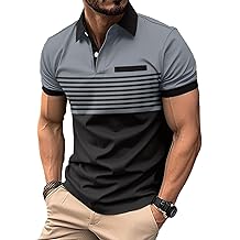 Mens Fashion Color Block Polo Shirts Casual Short Sleeve T Shirt Striped Moisture Wicking Golf Shirts Tops