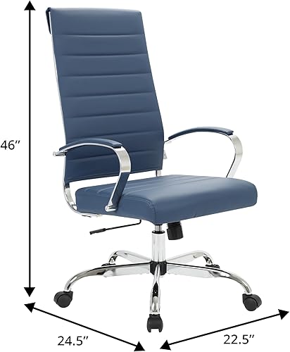 Miniatura 3 de LeisureMod Benmar - Silla de oficina de cuero giratoria ajustable con respaldo alto, color azul marino