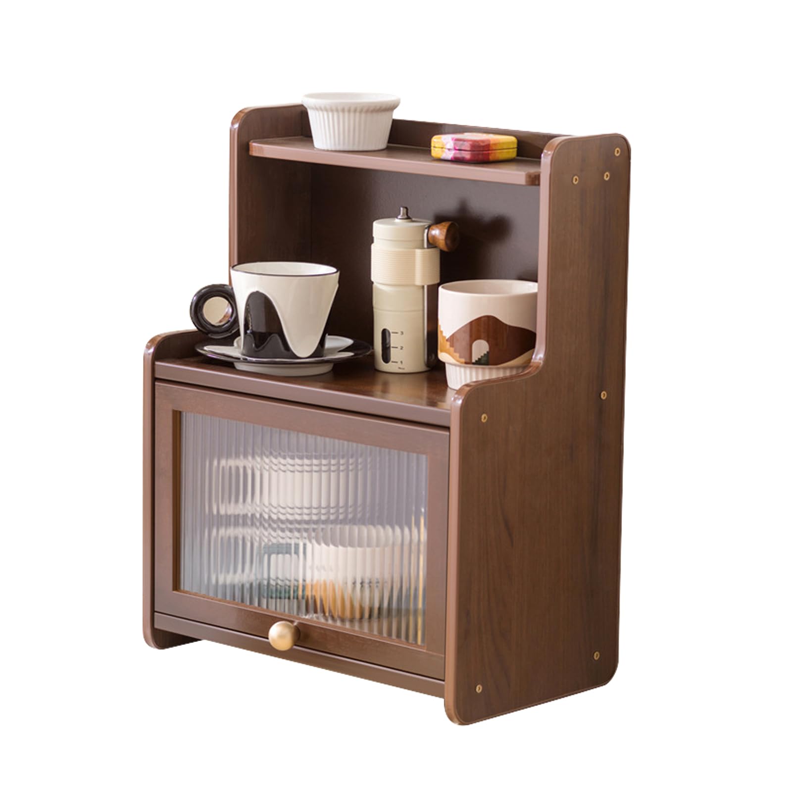 Uck-Kit Deep Brown Wooden Mug Holder Countertop, Coffee Station Organizer, Counter Shelf For Tea Coffee Bar Accessories, Matcha Stand, Kitchen Condiment Storage Rack, Countertop Cabinet,,13.78In