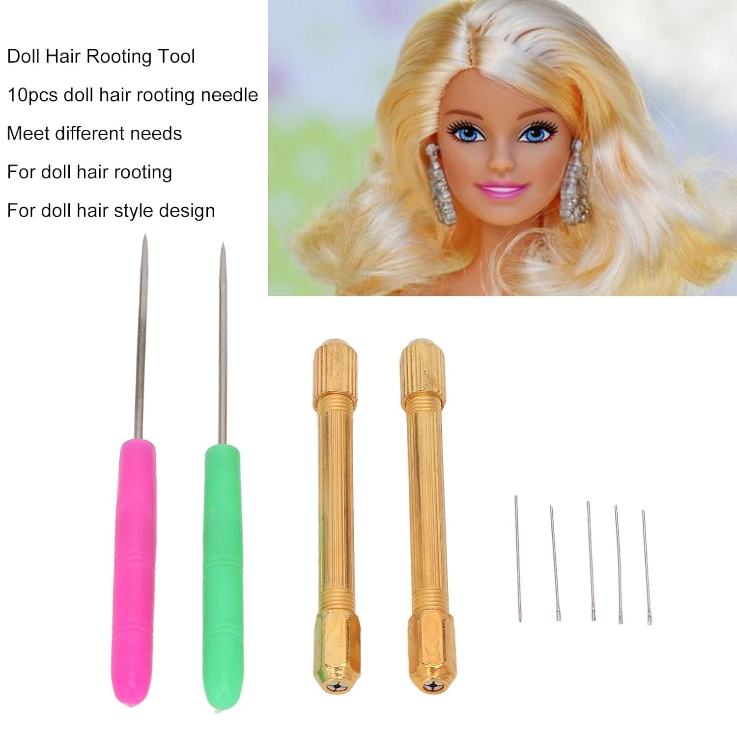 2 Sets Doll Hair Rerooting Tool, Doll Hair Rooting Holders with 10 Doll Needles, Rerooting Tool for Doll Breed Hair DIY Doll Making Supplies Gifts