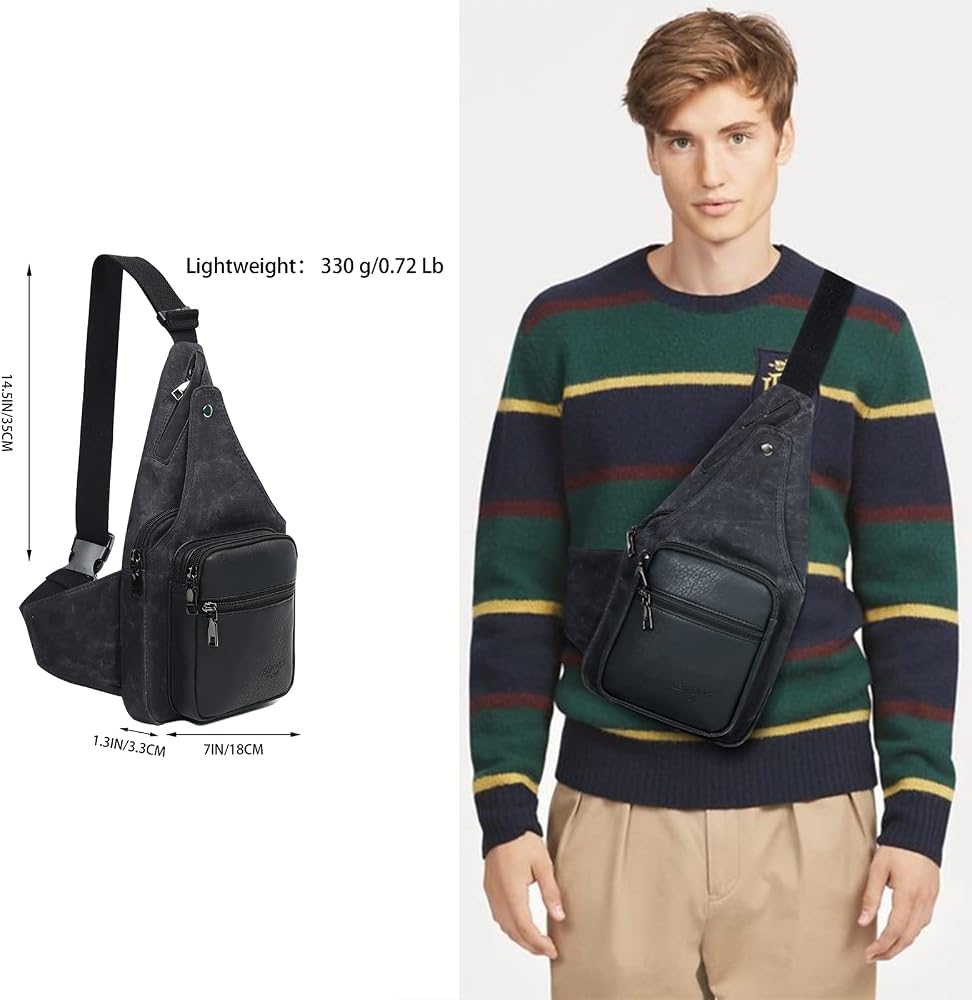 Amazon.com: Lemuvlt Waxed Canvas Slim Sling Bag Mini Casual