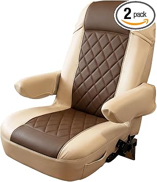 BeadChica RV Seat Covers Captains Chairs,Faux Leather Motorhome Seat Cover 2PCS for Class A RV,Camper Trailer & Van,Pet Friendly and Waterproof with Armrest Covers & Storage PocketsCoffee