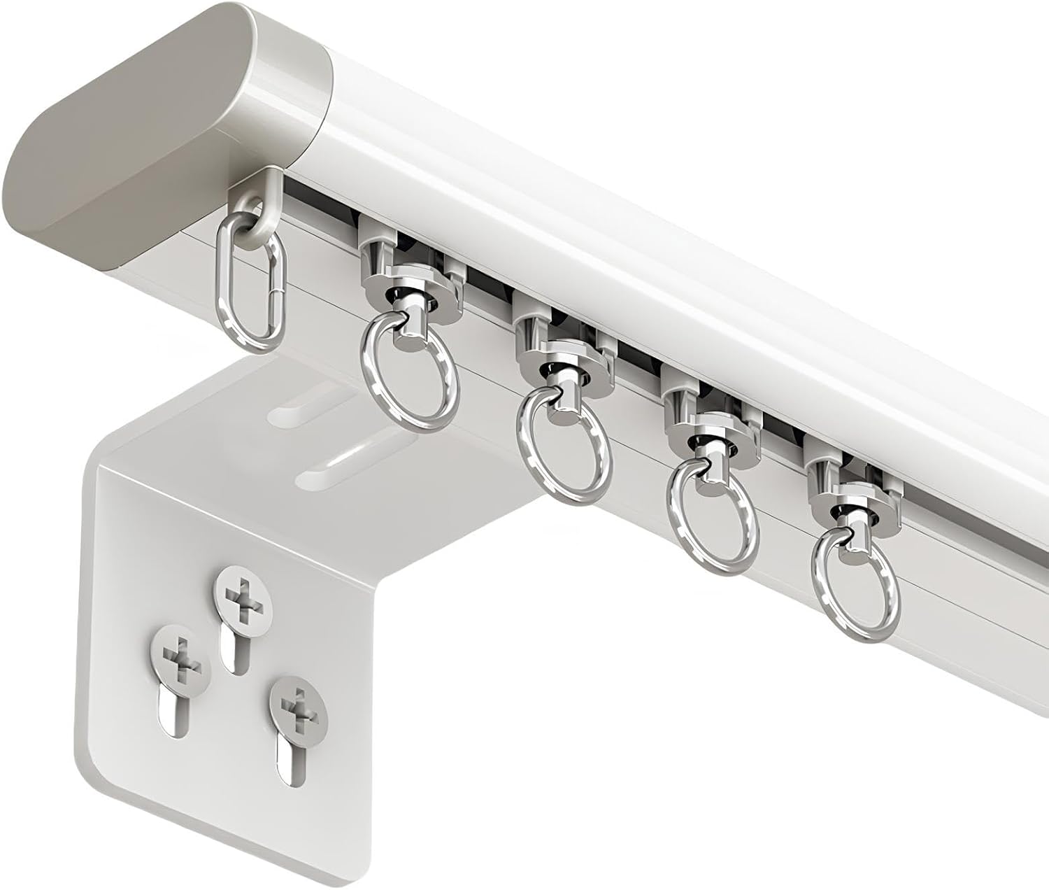 Ultra-Thin Ceiling Curtain Track, Aluminium Silent Wall Mounted Single Rail Curtain Rod Set, Bedroom/Window/Hotel Drop Divider Invisible Pole(Wall-White,6.23ft/2x3.11ft)