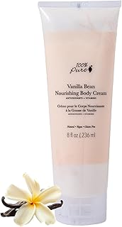 100% PURE Nourishing Body Cream Vanilla Bean Lotion Luxurious Dry Skin Hydration & Replenishment Natural Anti-Aging Moisturizer & Skincare for All Skin Types Women & Men - Vegan - 8 oz