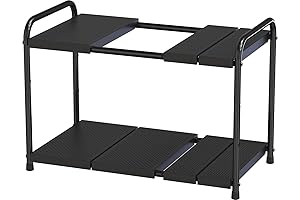 DecoBros Under Sink 2 Tier Expandable Shelf Organizer, Black