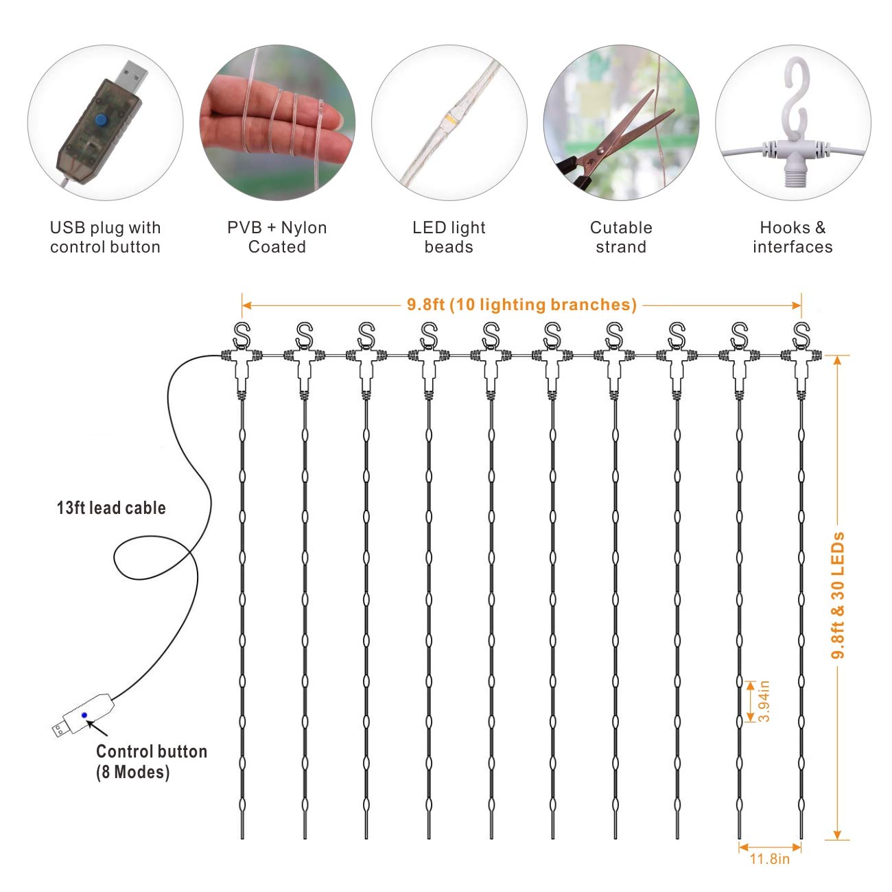 Luci LED for Tende da Finestra, 300 LED 8 modalità Luce Scintillante alimentata Tramite USB con Telecomando for Decorazione di Camera da Letto, Matrimonio e Sfondo Festivo /75