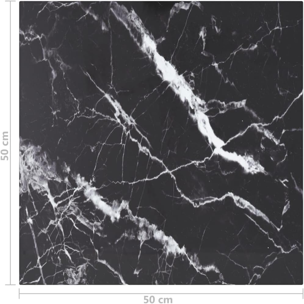 Square Tempered Glass Table Top, 19.7 x 19.7 Inch Marble Design Replacement Surface, Modern Black Decorative Glass for Coffee or Dining Tables, Sturdy Furniture Accessory