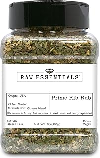 Raw Essentials Prime Rib Rub – Herbaceous and Savory – Rub on Prime Ribs, Steaks, Roasts, and Vegetables - 9 Ounce Bottle