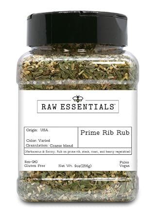 Raw Essentials Prime Rib Rub, 9 Ounce Bottle | Herbaceous and Savory, For Prime Ribs, Steaks, Roasts, and Vegetables
