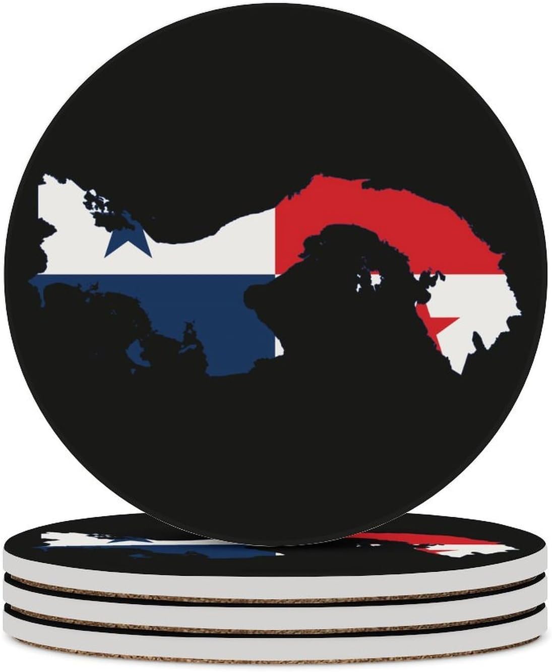 Flag Map of Panama Round Ceramic Coasters for Drinks Absorbent Cup Holder Tabletop Protector with Cork Base