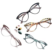 MODFANS 4 Pack Cat Eye 2.5 نظارات القراءة للنساء ، أزياء تصميم السيدات مفصل الربيع مريح أنيق 4 إقران القراء مع 4 الحقيبة