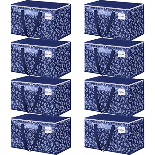 HomeHacks Moving Bags, Extra Large Size Moving Boxes, Heavy Duty Luggage Bags with Smooth Zipper and Sturdy Handles, Large Capacity & Easy Loading Storage Totes for Space Saver 100L, 8-Pack, Blue