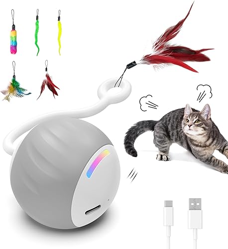 Juguetes para gatos, juguete para gatos Turbo Tail Popper de 2 velocidades, interactivo, ratón, bola de gato, control táctil y control de sonido,