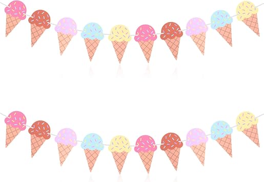 2 Pcs Ice Cream Decorations Summer Birthday Decoration Ice Cream Banner Paper Banner 1st Birthdays Banners for Garland Hawaii Beach Wedding Party Summer Baby Shower Backdrop Decoration