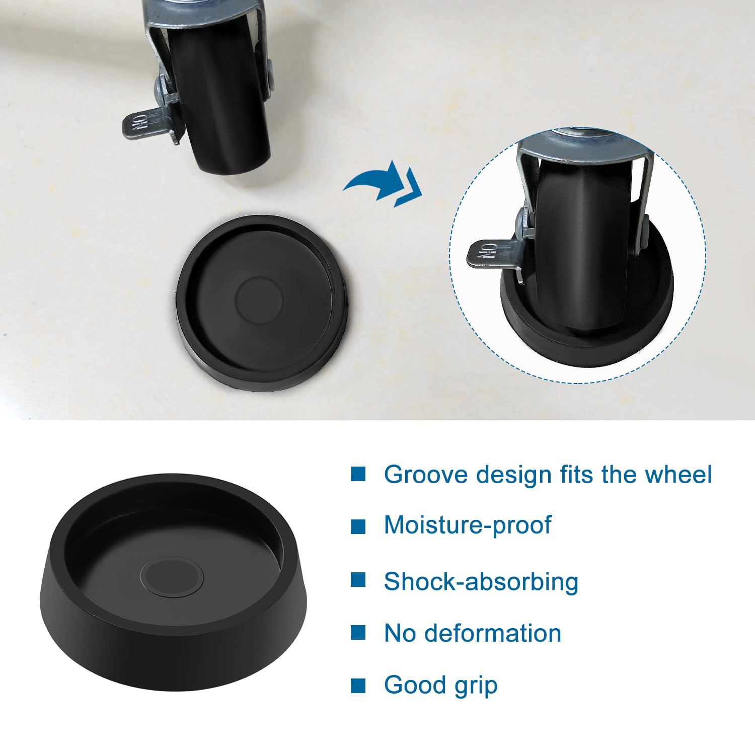 VooGenzek 6 PCS Rubber Caster Pad, Round Non-Slip Feet Pad, Chair Leg Floor Protector, Suitable for All Floors and Furniture Wheels - Image 4