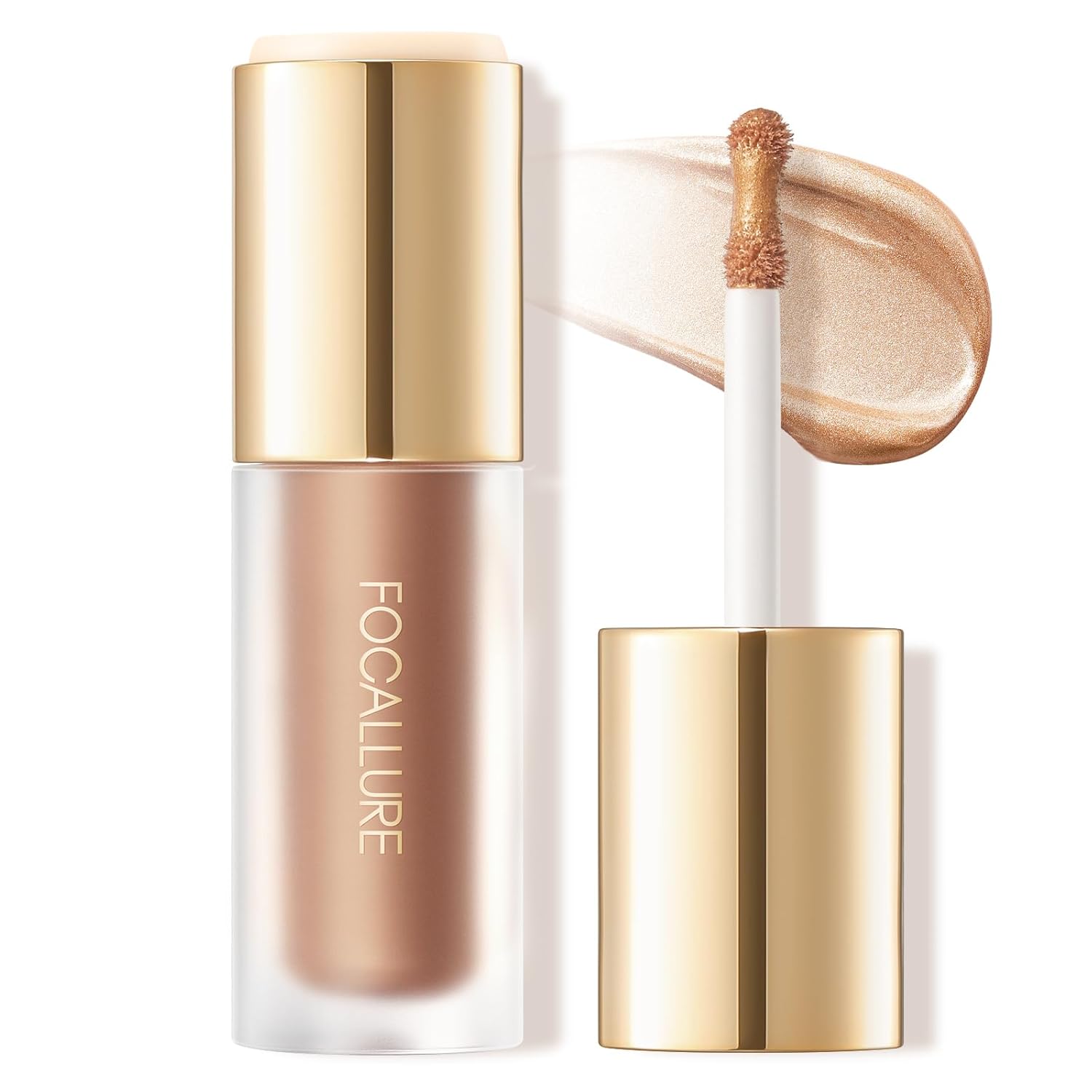 FOCALLURE Shimmer Liquid Highlighter, Smooth Cream Formula and Non-greasy Finish,Delivers a Natural Glow, Long Lasting Illuminator Highlighter Face Enhancing Makeup,CP01 Miracle Focus