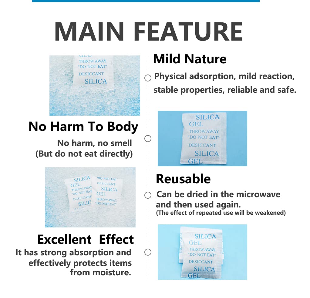 ROSTEO (15 Packets 20 Gram) Premium Pure and Safe Silica Gel Packets Desiccant Dehumidifier Silica Gel Packs-(Food Safe)