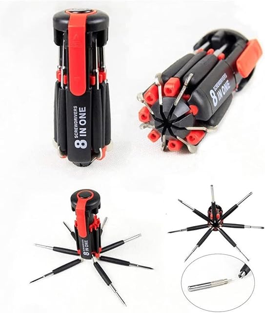 Multifunctional 8 Screwdrivers in 1 Tool with Worklight and Flashlight, Portable General Professional Repair Tool,for Home Kitchen Car,Red