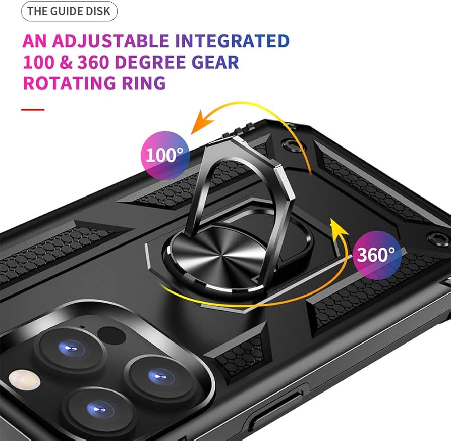 Aozuoton IPhone 14 Pro Case With HD Screen Protector, Military Grade 16ft. Drop Tested Ring Shockproof Protective Phone Case For IPhone 14 Pro, Blue