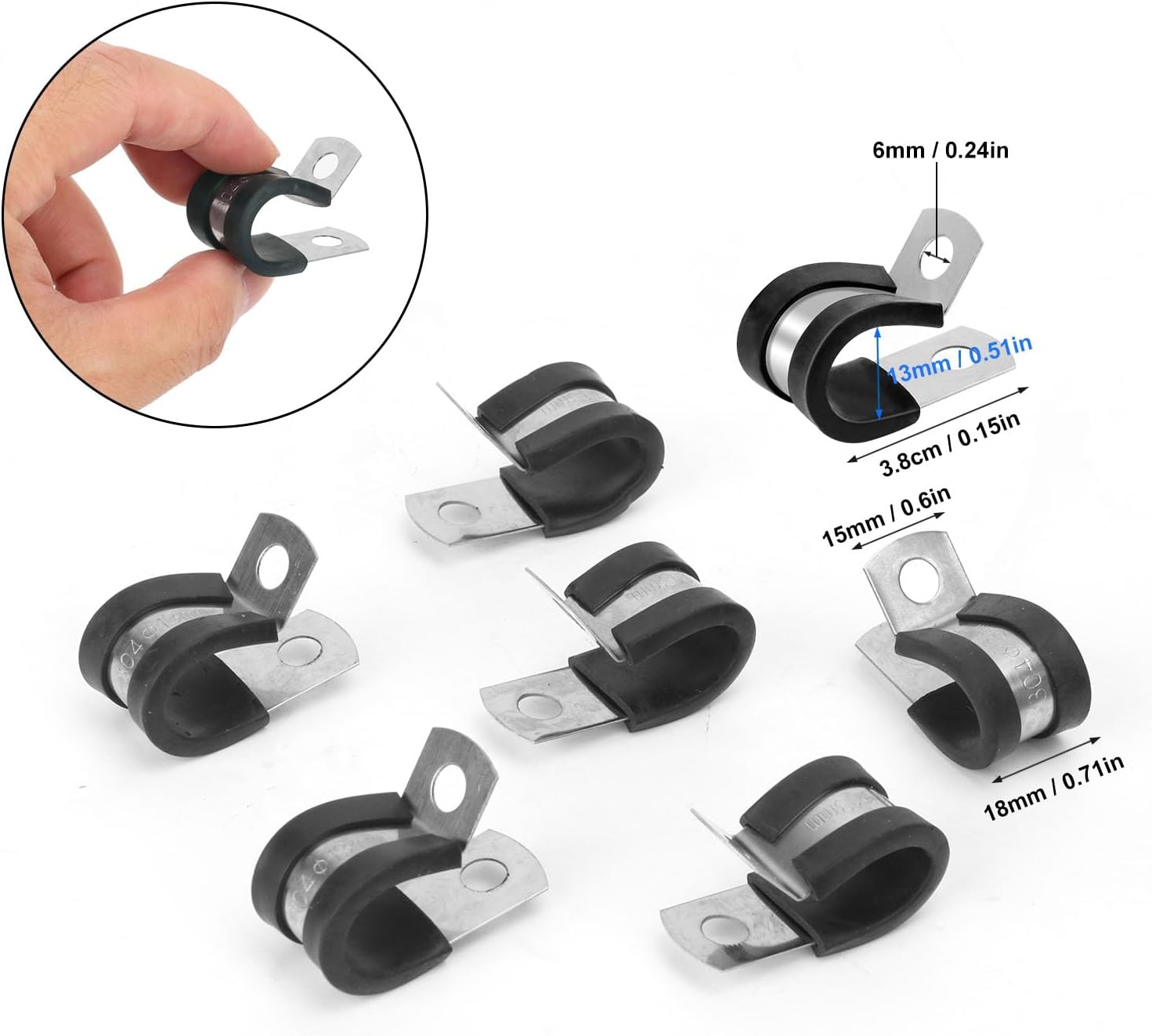 100 Pack 1/2 Inch Stainless Steel Cable Clamp, M13 Insulated Cable Clips, Rubber Cushioned Wire & Hose Clamps, Pipe Hanger & Strap, Tube Holder for Home, Industry Installation