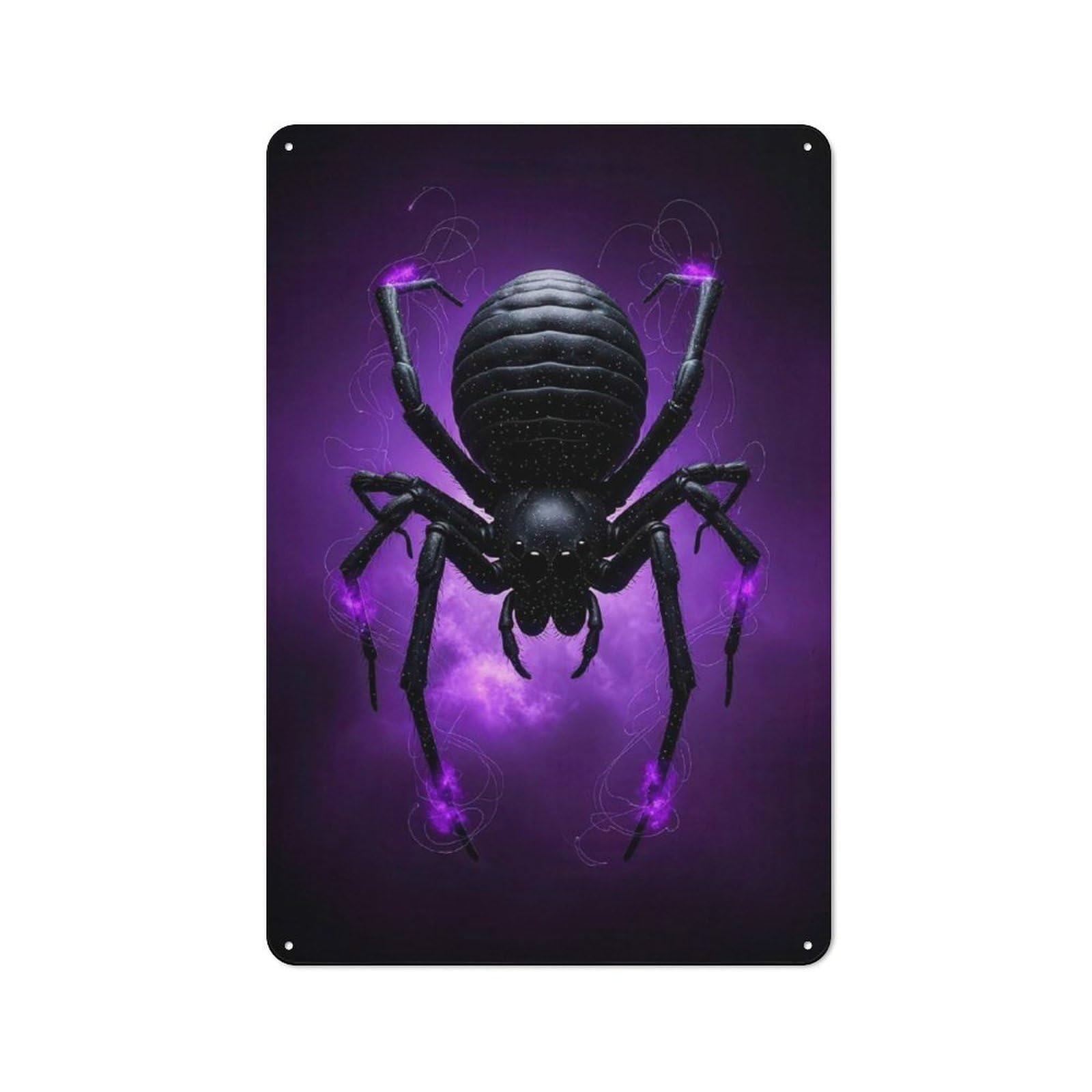 Junmoney Style-16 Black Spider With Purple Energy Rustic Metal Sign 30X20cm For Pub Or Café, For Collectors Of Rustic Metal Wall Decor