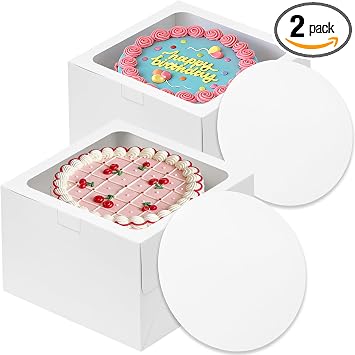Moretoes 2 Pack Cake Boxes 10 Inch with Boards, 10x10x5 Inches White Cake Carrier Bakery Containers, Disposable Bakery Boxes for Valentines Day Mothers Day for Cake Cupcake Cookie Pie Pastry
