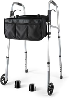 Olycism Folding Walker for Seniors with Basket - Lightweight Adjustable Height, 400 lbs Capacity, Portable for Elderly & Bariatric (Silver + Black)