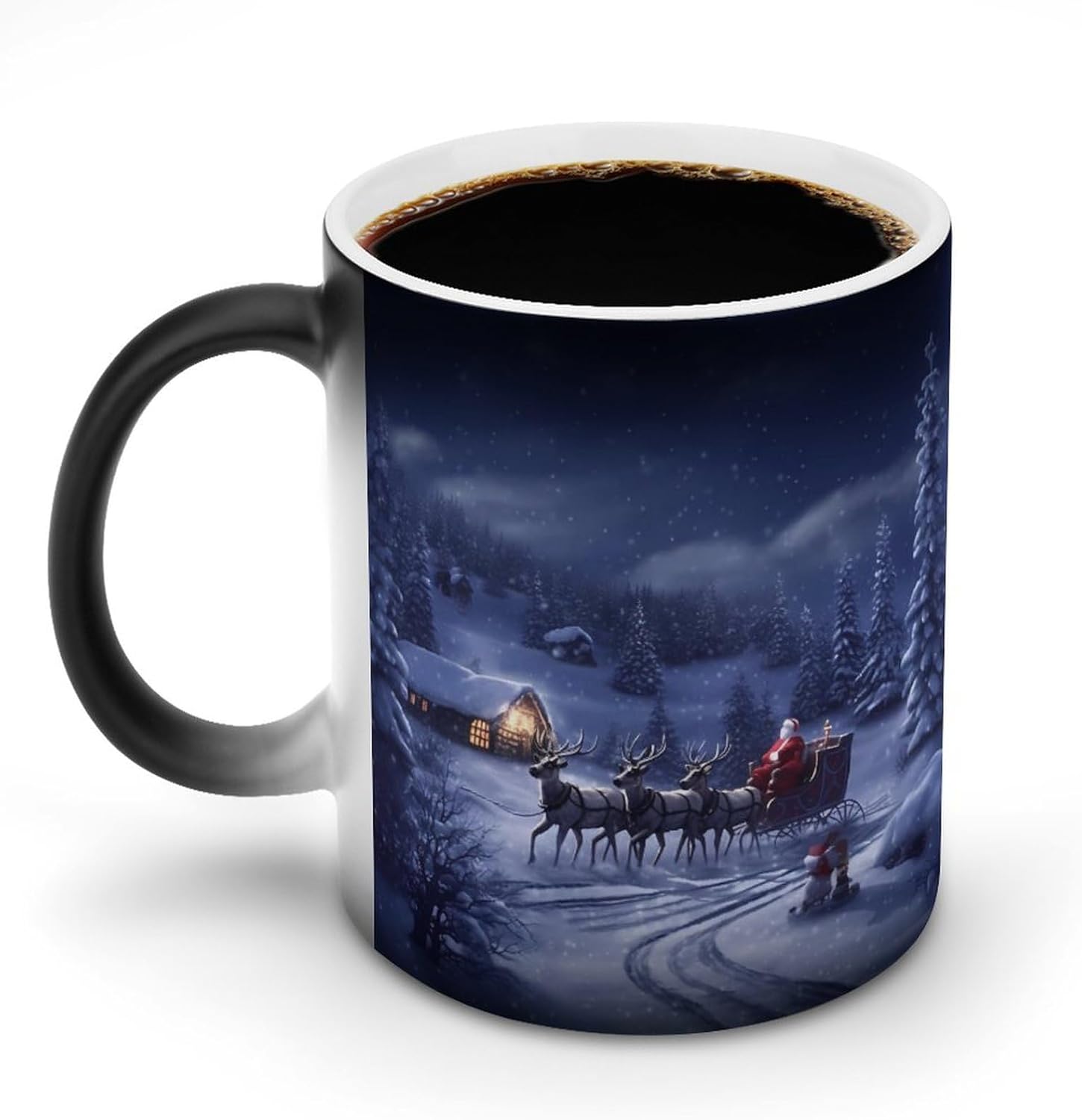 Color Changing Cups,Snow Night Santa And Deer Printed 11 Oz Ceramic Cups for Birthday Men Women