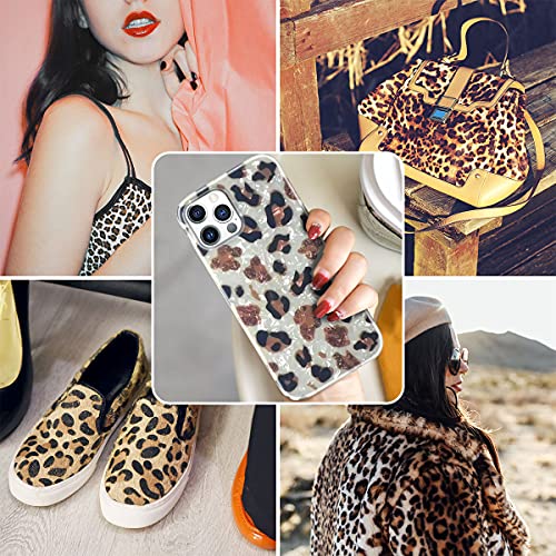 Lnuobp Compatible With Iphone 12/12 Pro Case For Woman Girls,[Cheetah Sparkly Leopard][Protect Camera][Support Wireless Charger] Clear Durable Pc Back Slim Tpu Silicone Protective Case For 12/12 Pro #TOP2