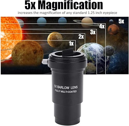 Miniatura 3 de Lente Barlow, lente Barlow de 1.25 pulgadas, 5X, rosca M42 para telescopios de 1.248 in, sin aberración cromática